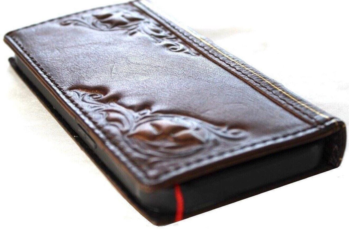 Genuine Leather Wallet Case: Vintage Book Style, Card Slots