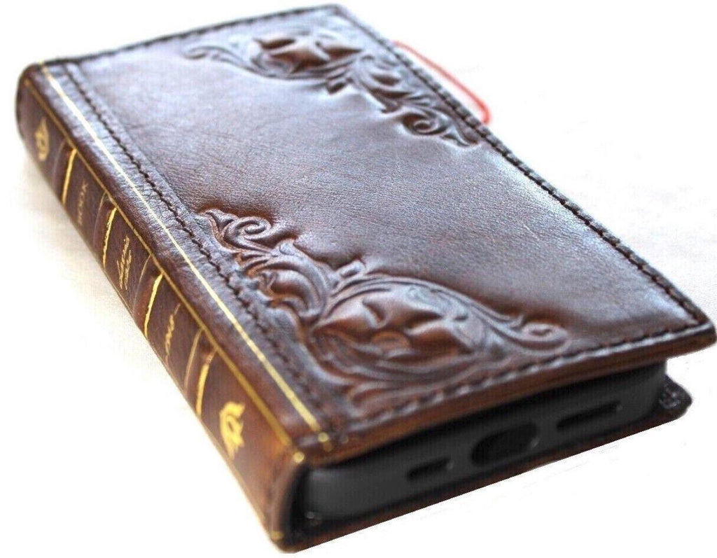 Genuine Leather Wallet Case: Vintage Book Style, Card Slots Motorola