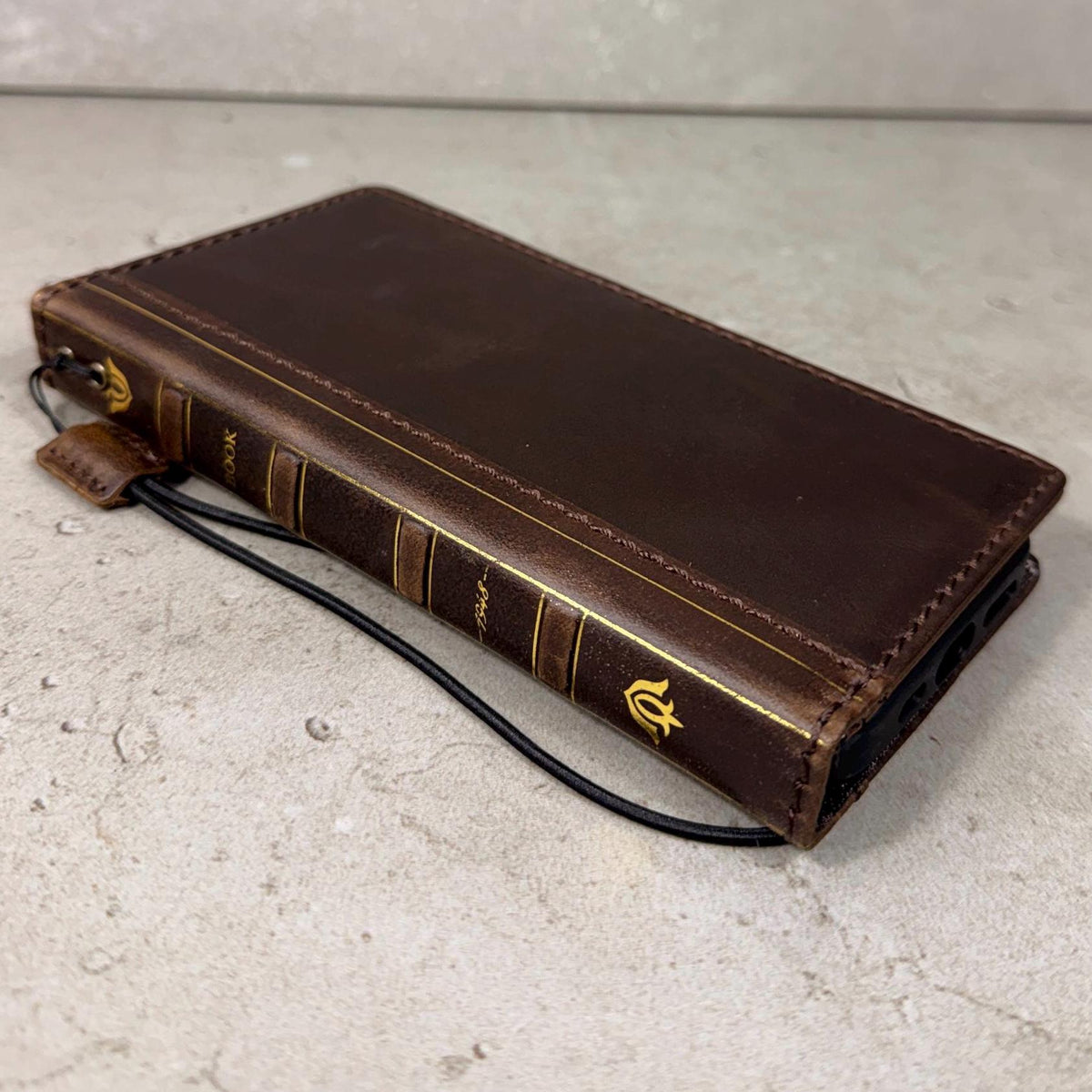 Handmade Full Grain Leather iPhone Case: Vintage Book Style, ID Window, Card Slots