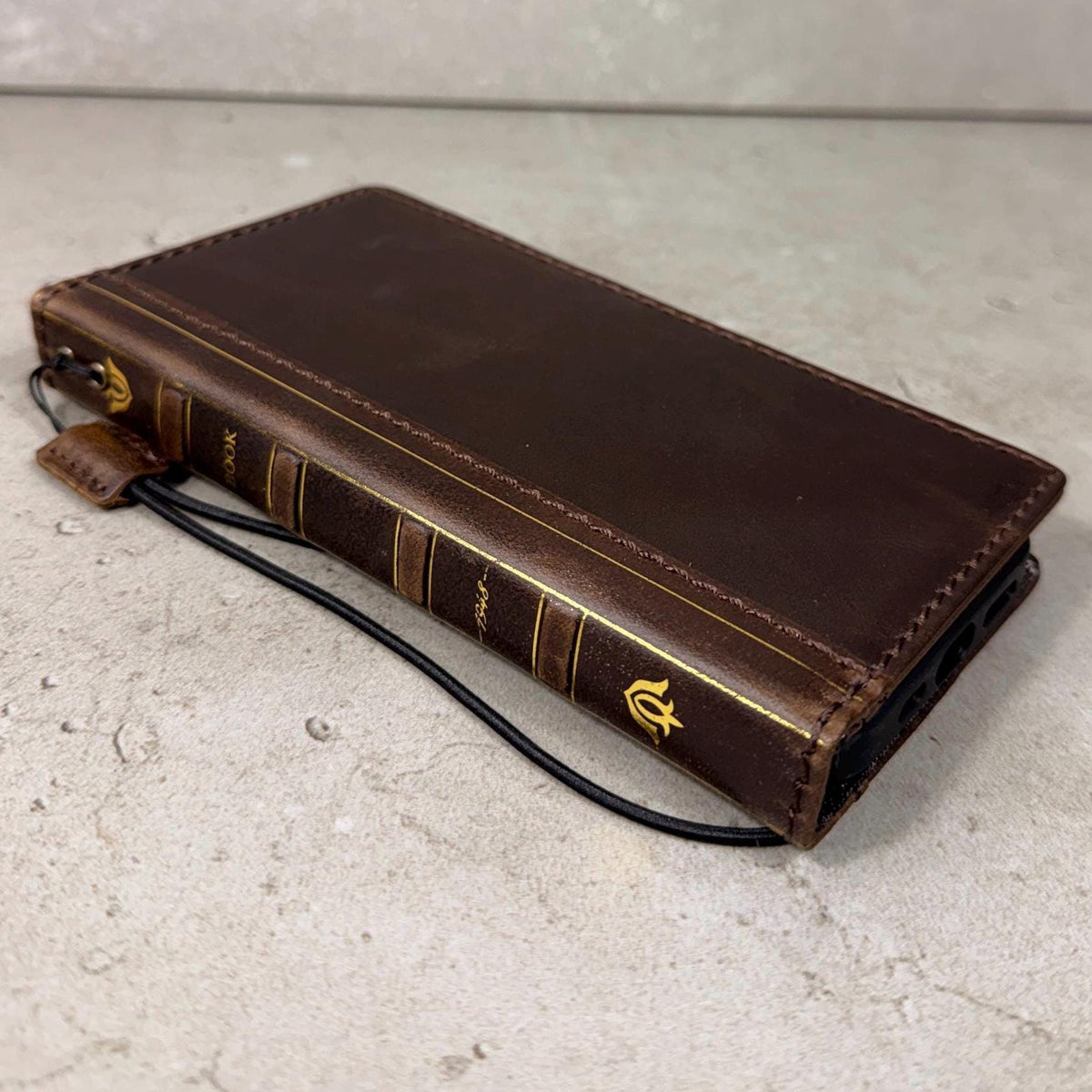 Handmade Full Grain Leather iPhone Case: Vintage Book Style, ID Window, Card Slots