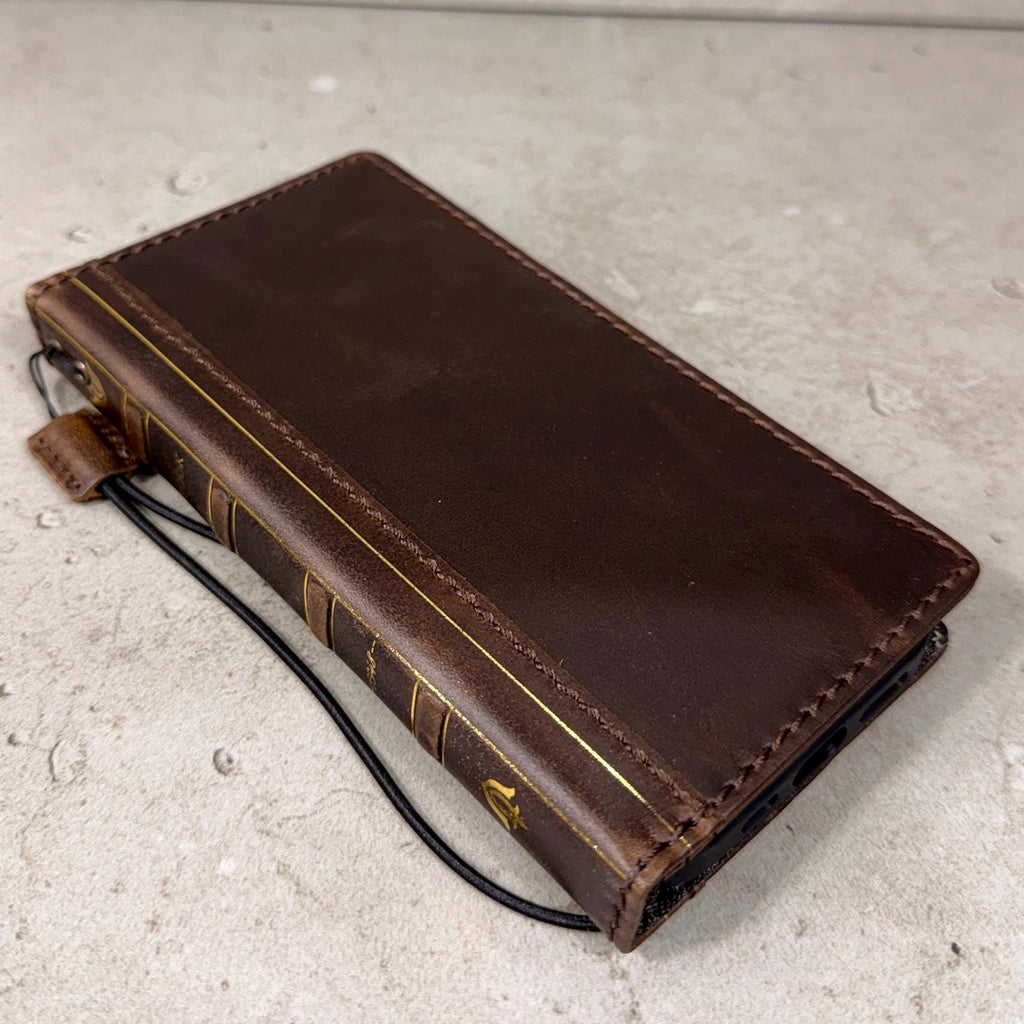 Genuine Leather Google Pixel Wallet Case: Vintage Bear Paw Design