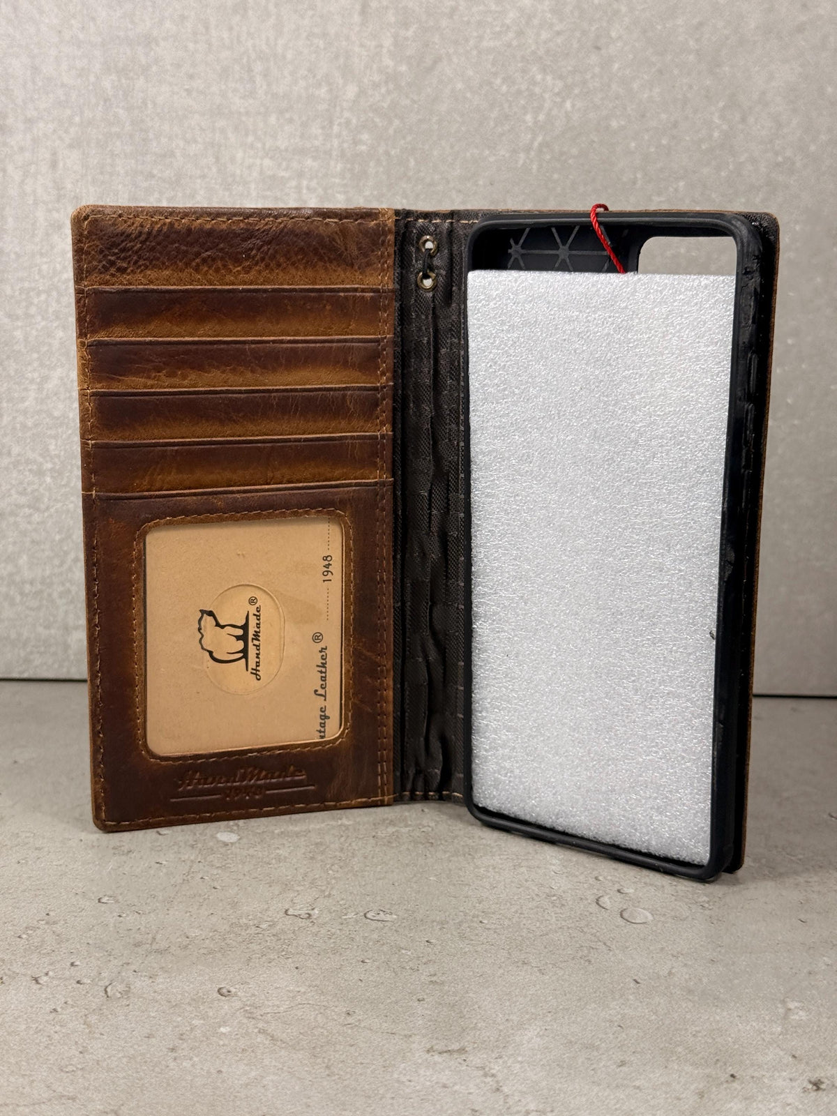 Handmade Leather Book Phone Case: Vintage Gray Blue iPhone Cover