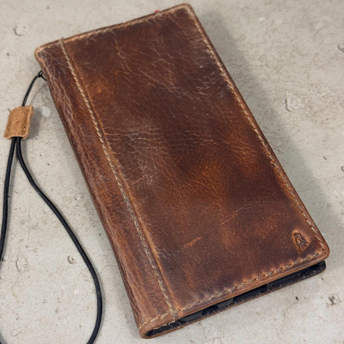 Handmade Leather Book Phone Case: Vintage Gray Blue iPhone Cover