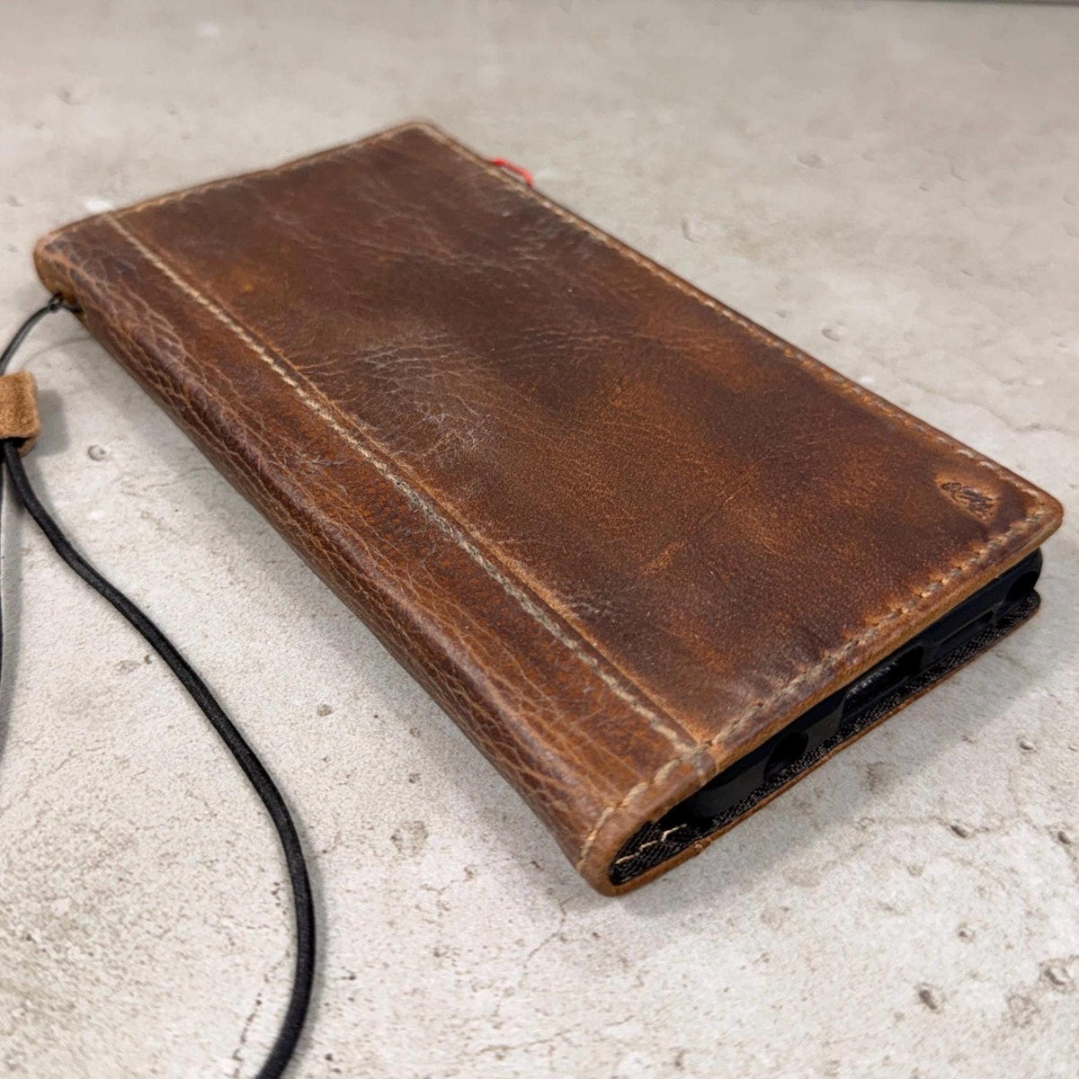 Handmade Leather Book Phone Case: Vintage Gray Blue iPhone Cover