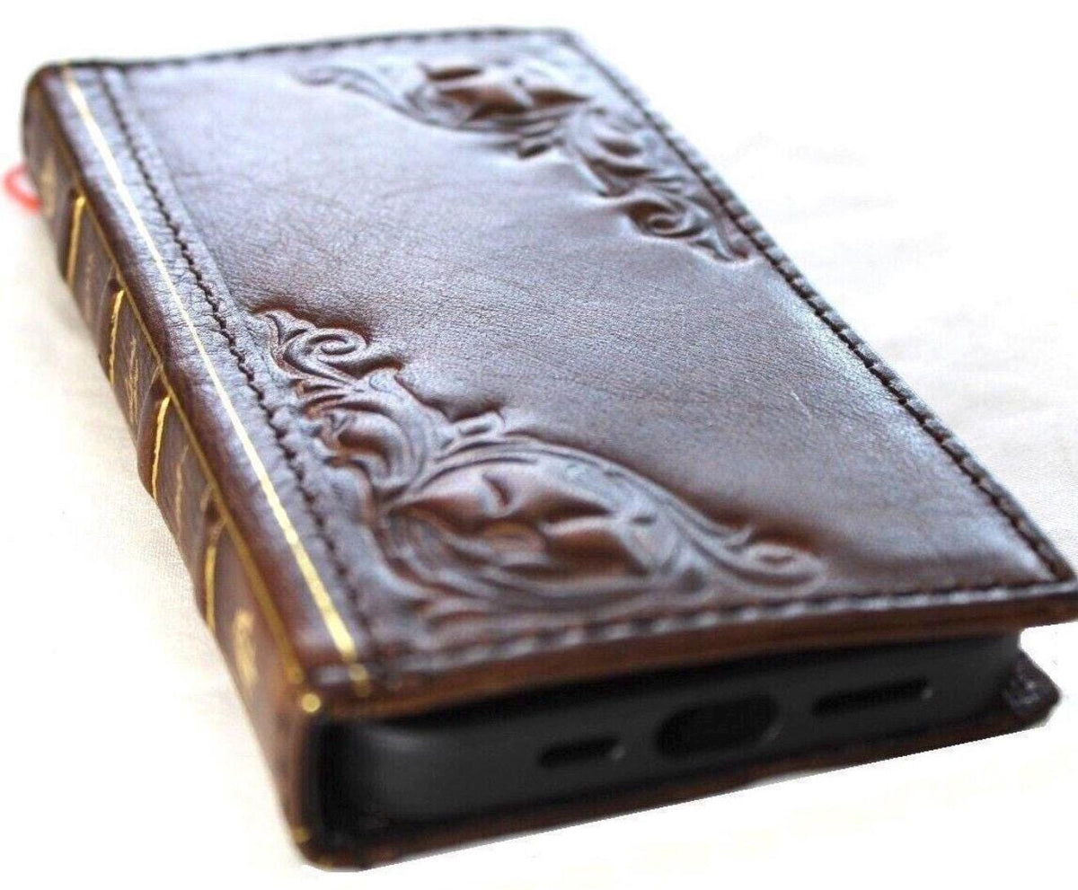 Genuine Leather Wallet Case: Vintage Book Style, Card Slots