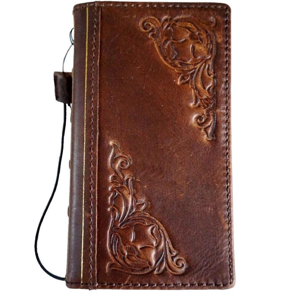 Genuine Leather Wallet Case: Vintage Book Style, Card Slots