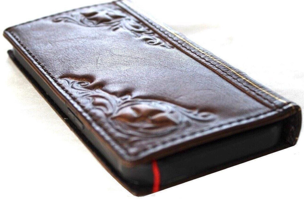 Genuine Leather Wallet Case: Vintage Book Style, Card Slots Motorola