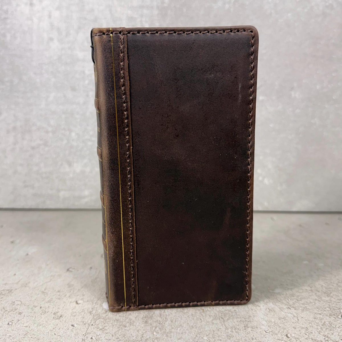 Handmade Full Grain Leather iPhone Case: Vintage Book Style, ID Window, Card Slots