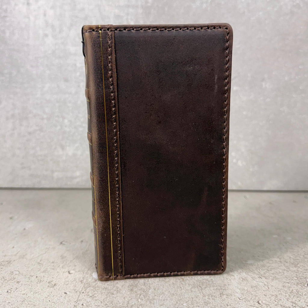 Handmade Full Grain Leather iPhone Case: Vintage Book Style, ID Window, Card Slots