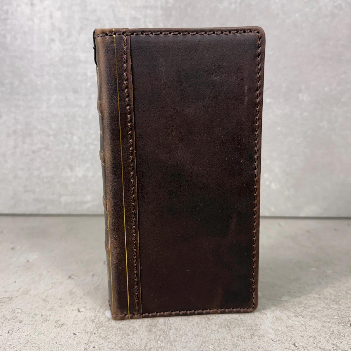 Handmade Full Grain Leather iPhone Case: Vintage Book Style, ID Window, Card Slots