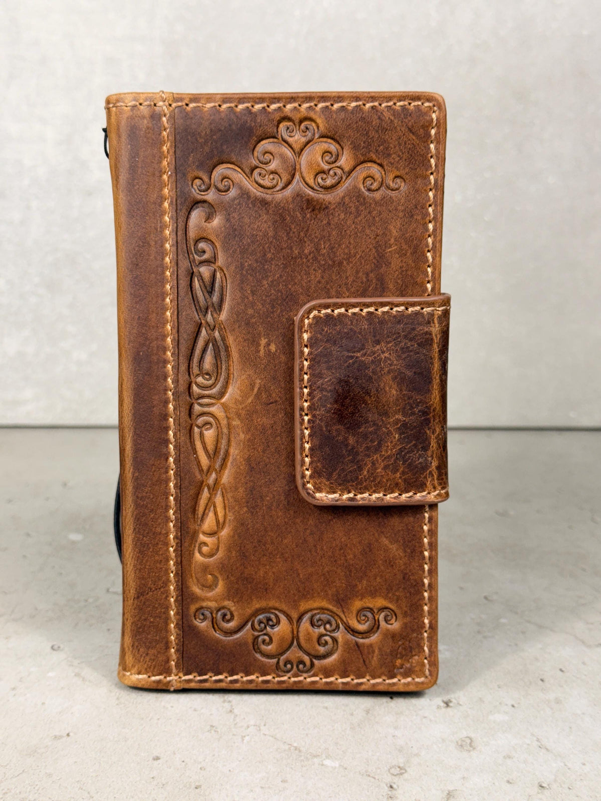 Handmade Leather Wallet Case: Magnetic Book Cover with Card Slots