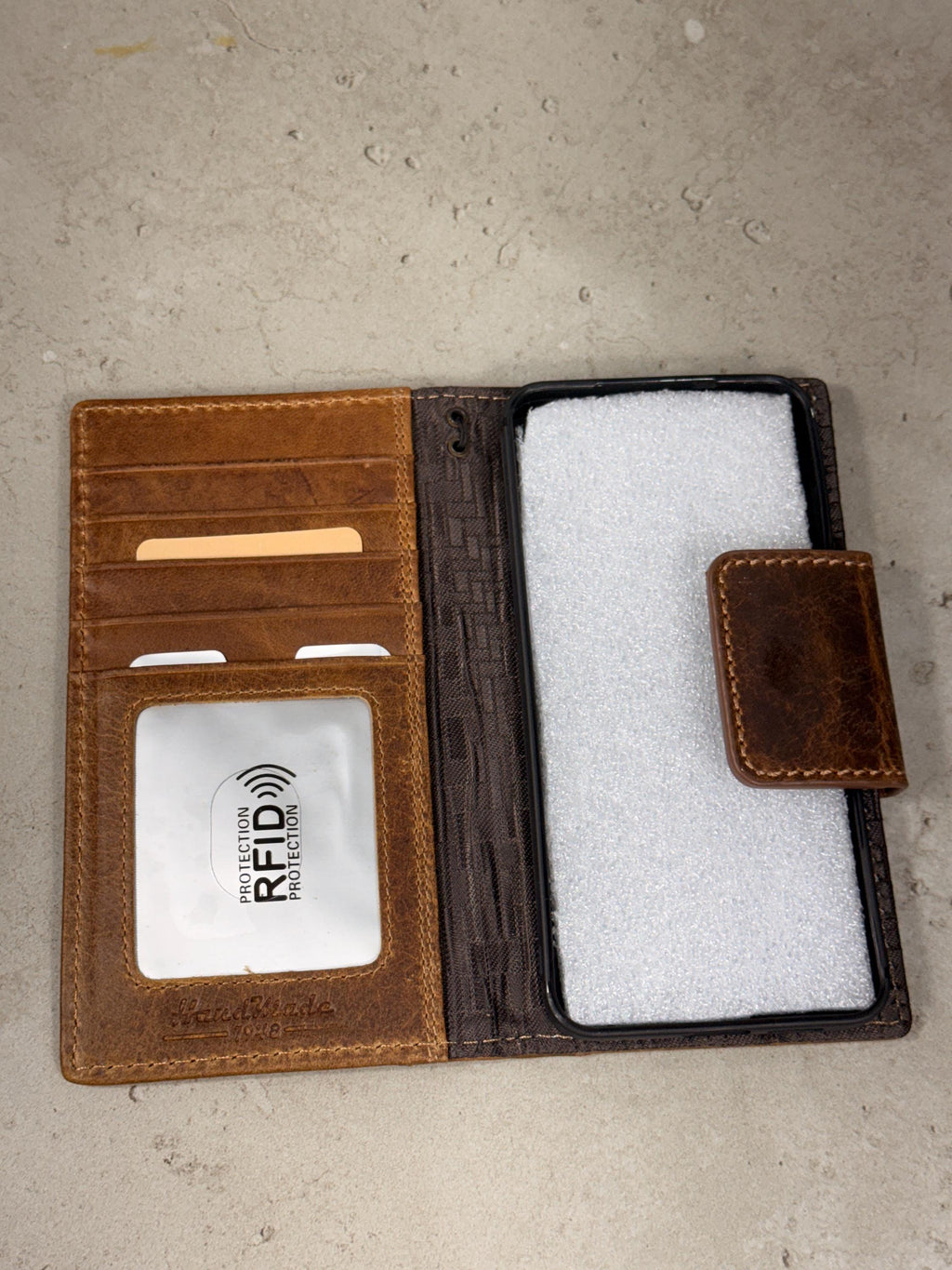 Handmade Leather Wallet Case: Magnetic Book Cover with Card Slots