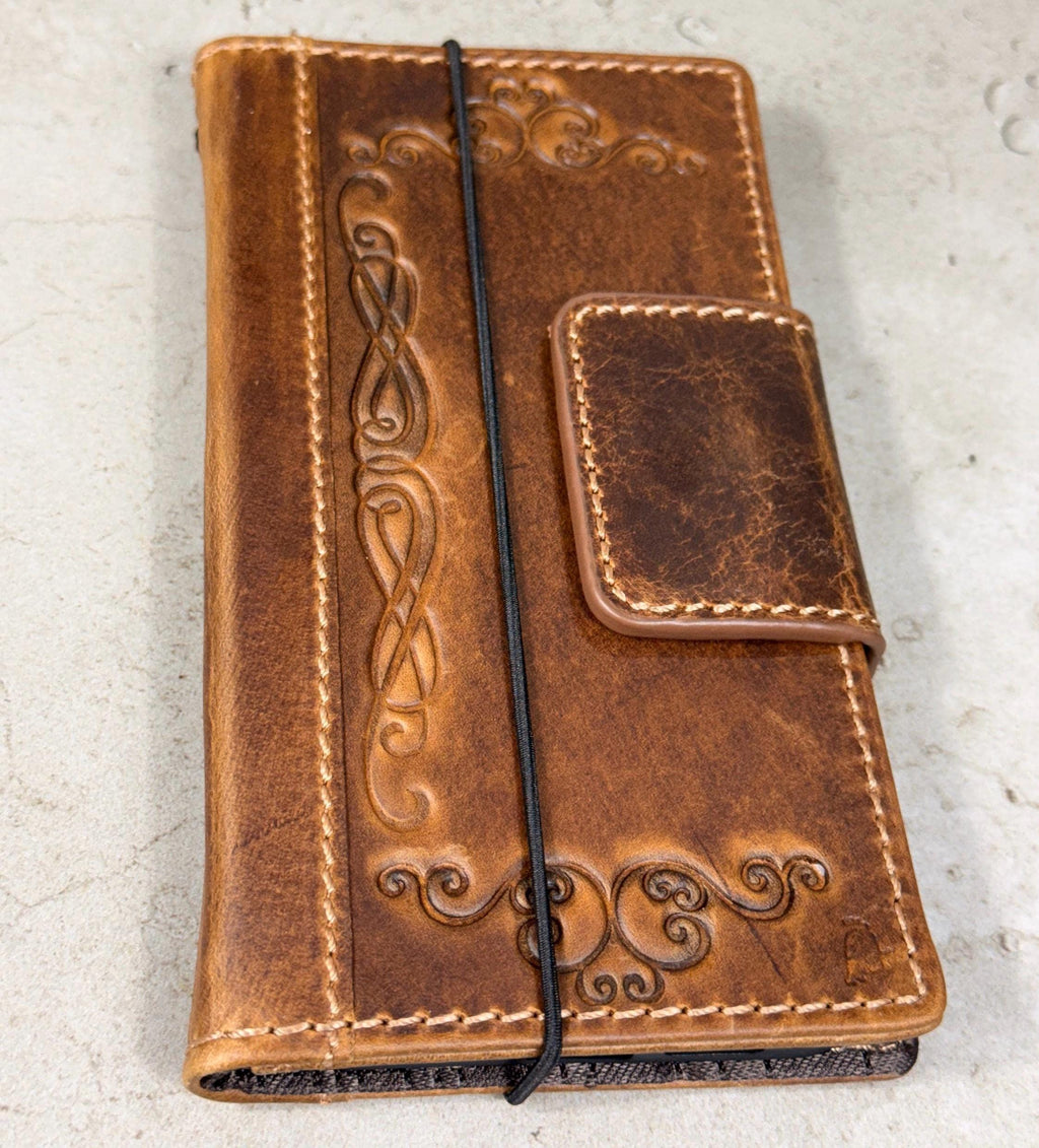 Handmade Leather Wallet Case: Magnetic Book Cover with Card Slots