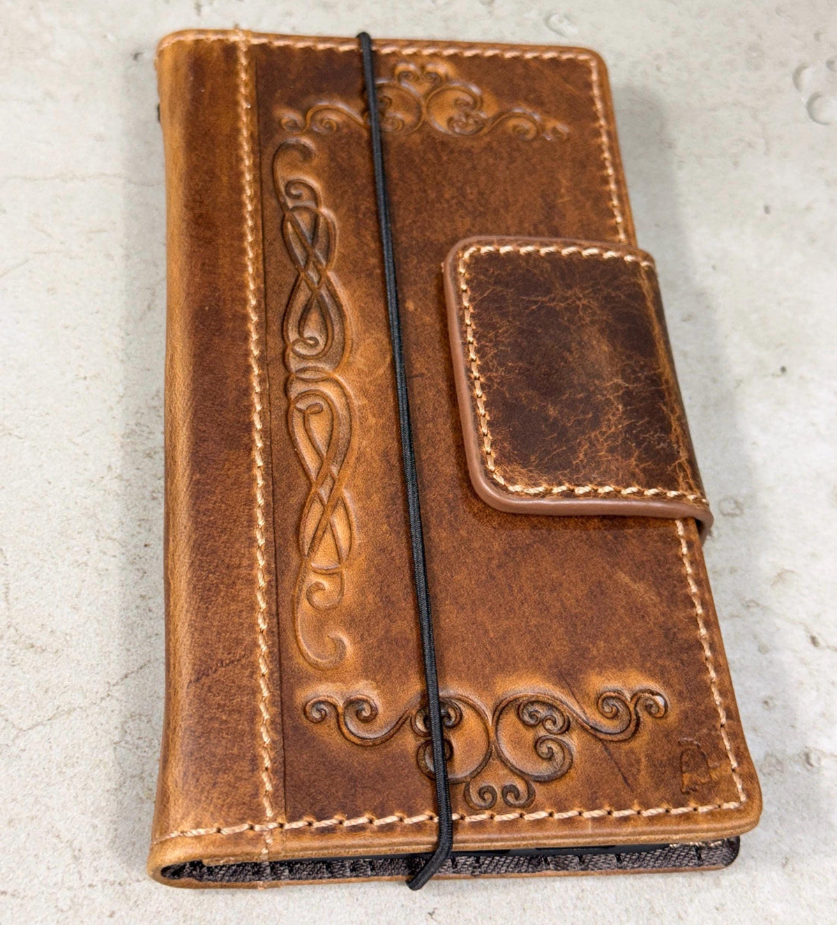 Handmade Leather Wallet Case: Magnetic Book Cover with Card Slots