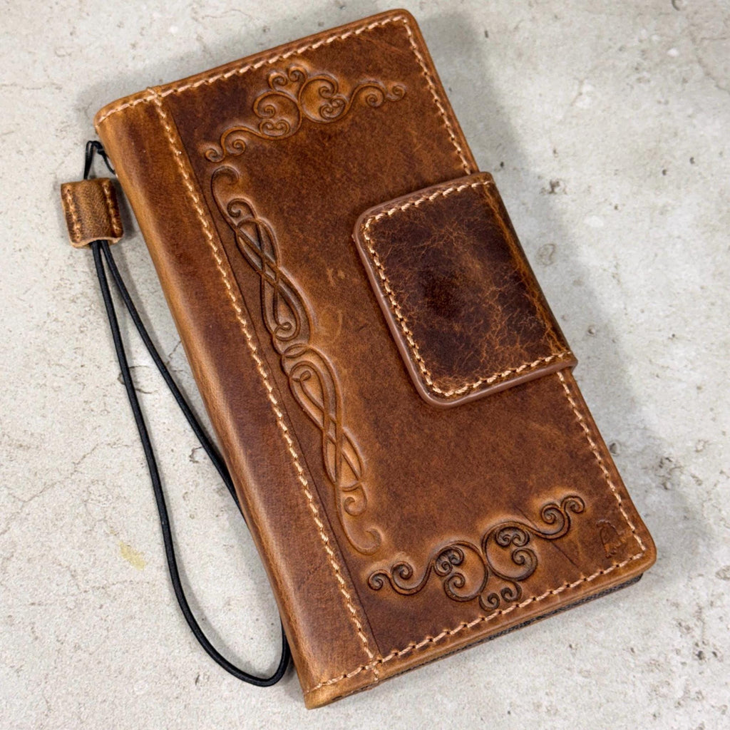 Handmade Leather Wallet Case: Magnetic Book Cover with Card Slots