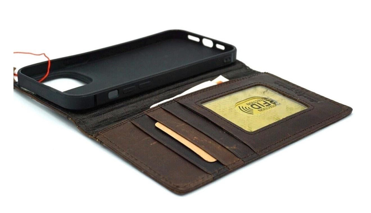 Genuine Leather Wallet Case: Vintage Book Style, Card Slots Motorola