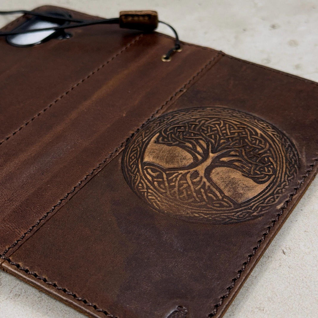 Genuine Leather iPhone Wallet Case: Tree Of Life Embossed Cover