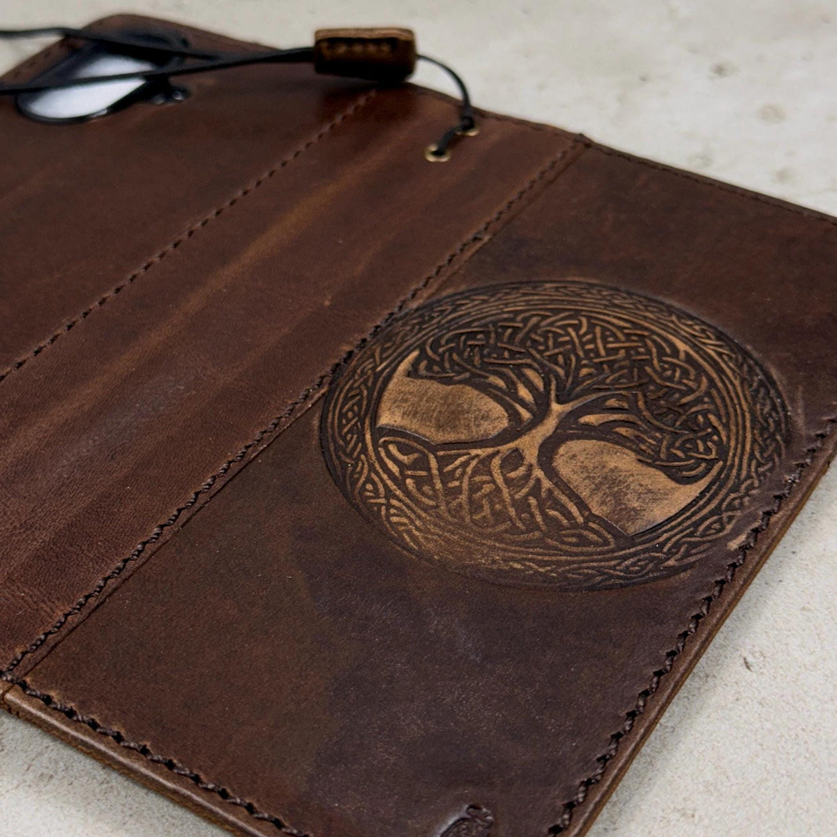 Genuine Leather iPhone Wallet Case: Tree Of Life Embossed Cover