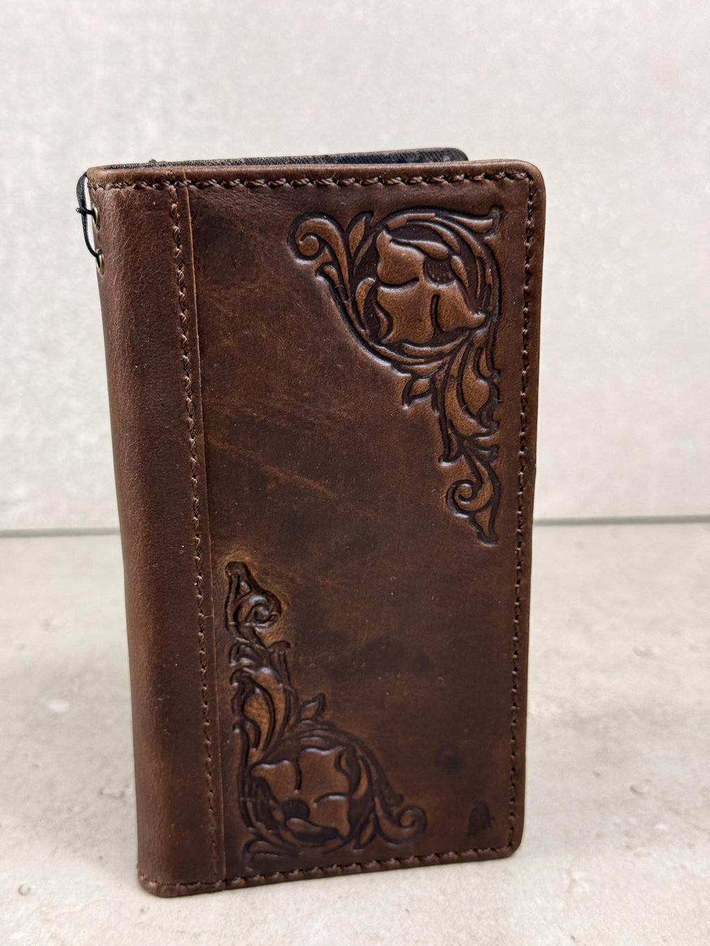 Handmade Leather iPhone Wallet Case: Vintage Stamped Cross Design