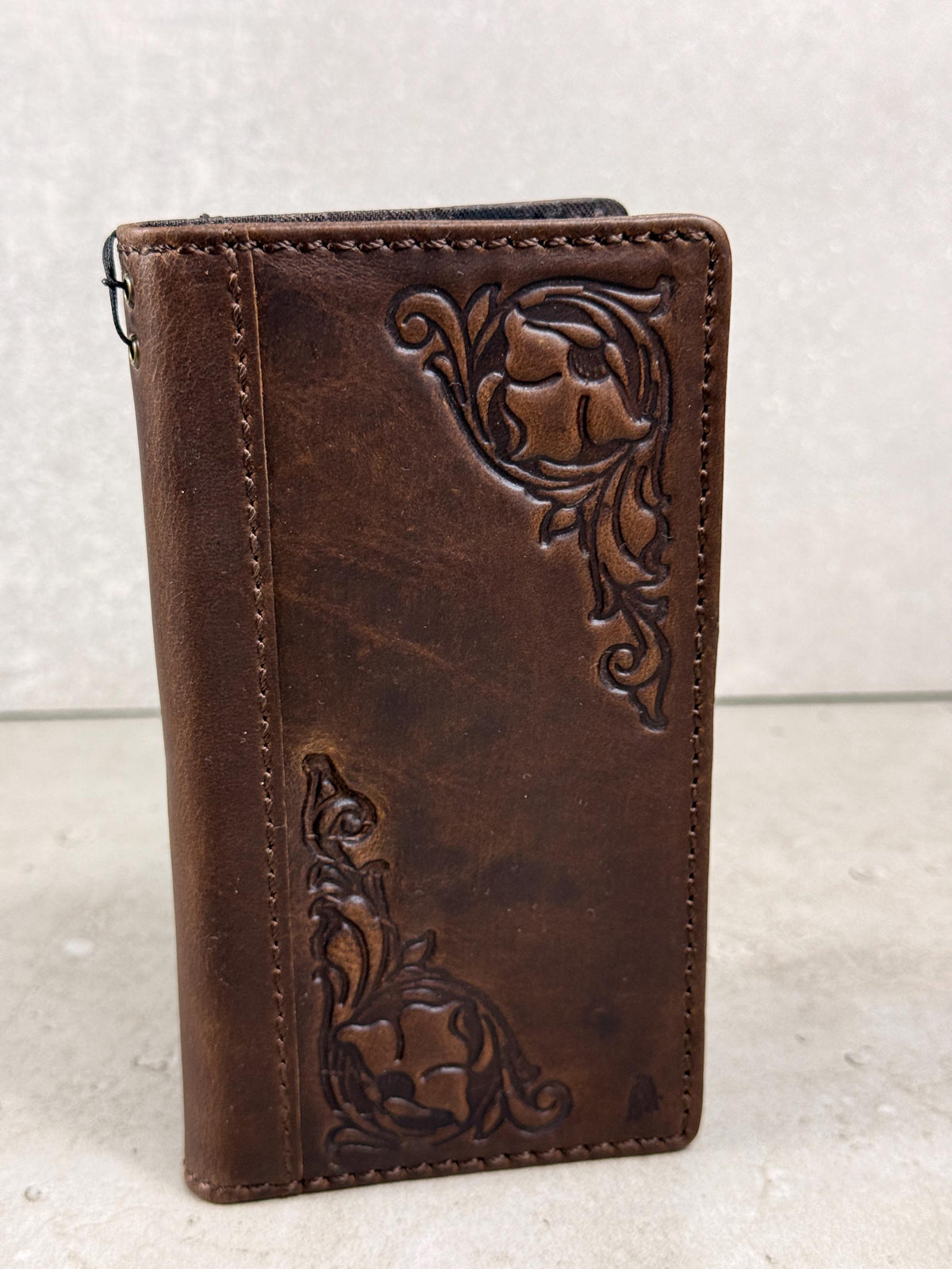 Handmade Leather iPhone Wallet Case: Vintage Stamped Cross Design