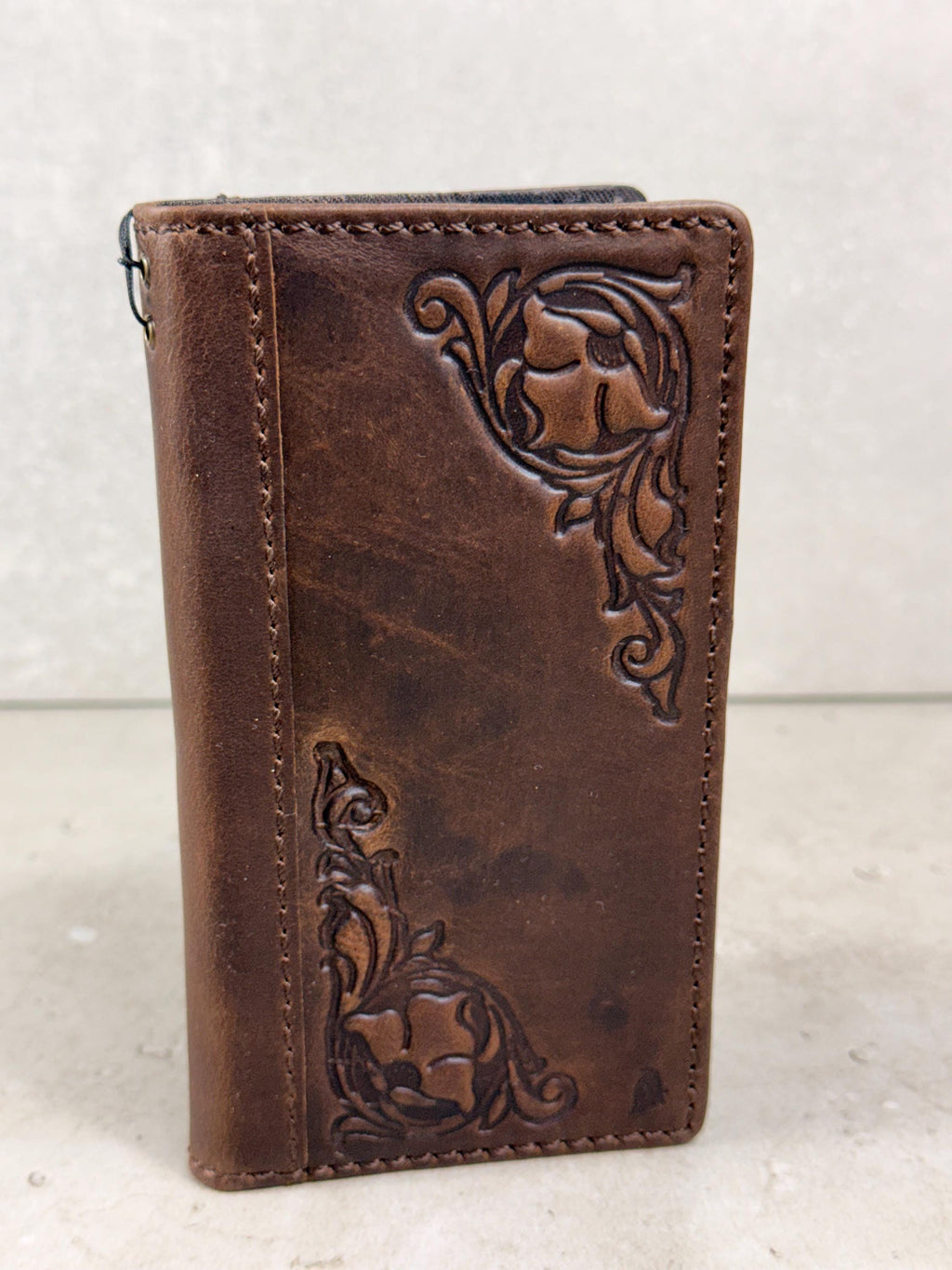 Handmade Leather iPhone Wallet Case: Vintage Stamped Cross Design