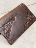 Handmade Leather iPhone Wallet Case: Vintage Stamped Cross Design