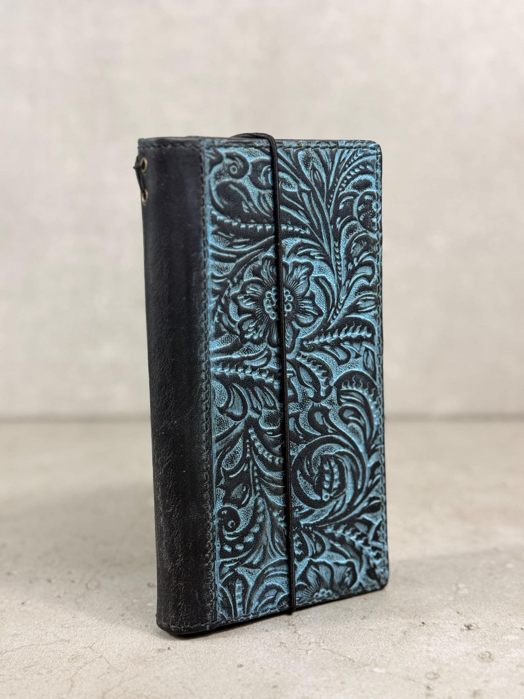 Handmade Embossed Leather Wallet Case, Floral Design Card Slots (Galaxy S21-S26 Ultra)