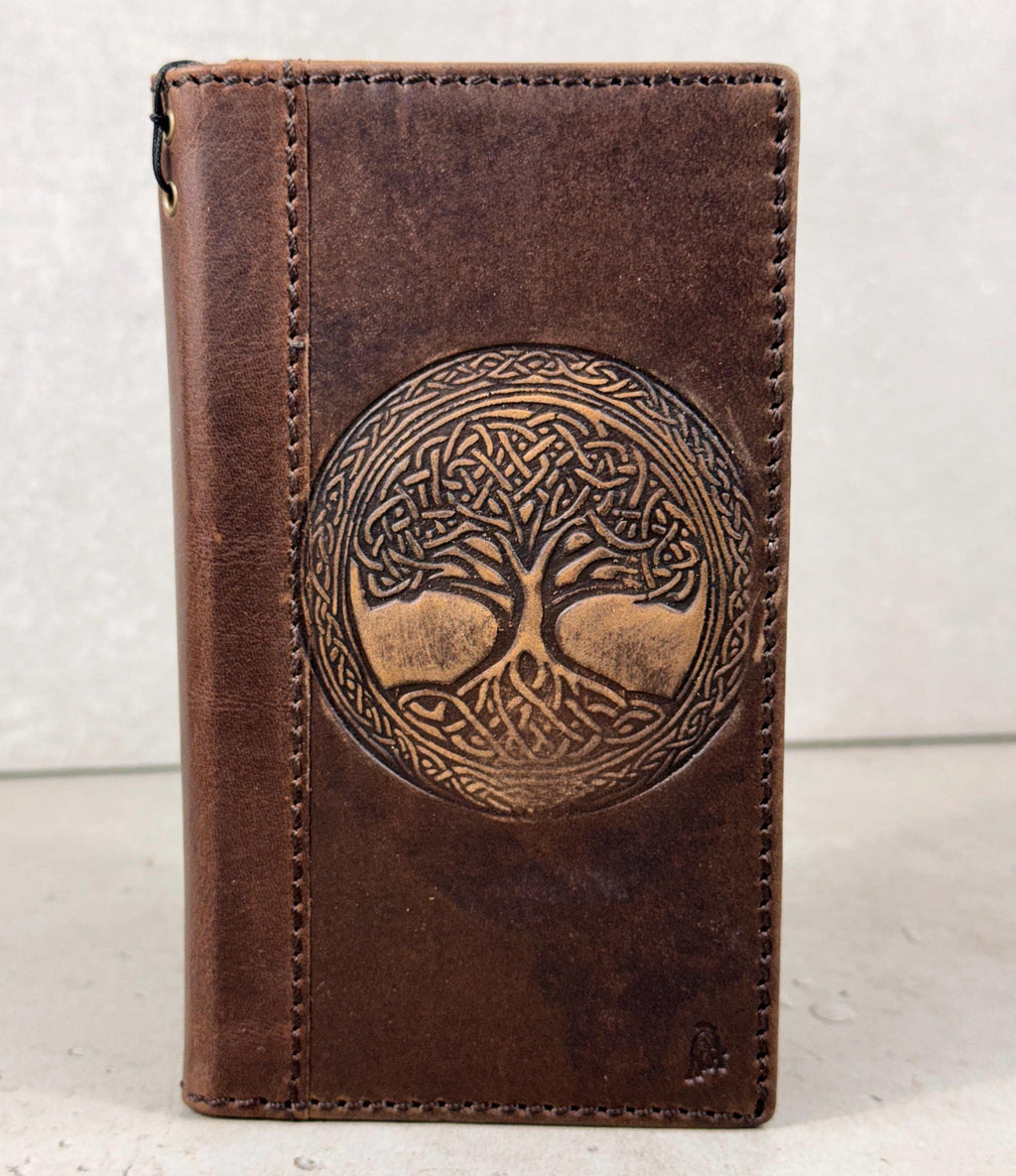 Genuine Leather iPhone Wallet Case: Tree Of Life Embossed Cover