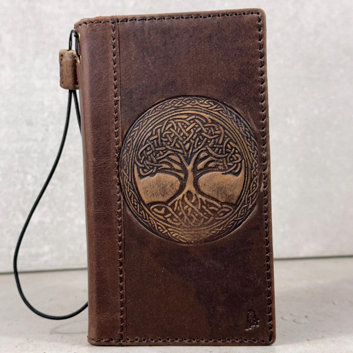 Genuine Leather iPhone Wallet Case: Tree Of Life Embossed Cover
