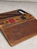 Genuine Leather Wallet Case: Vintage Book Style, Card Slots Motorola