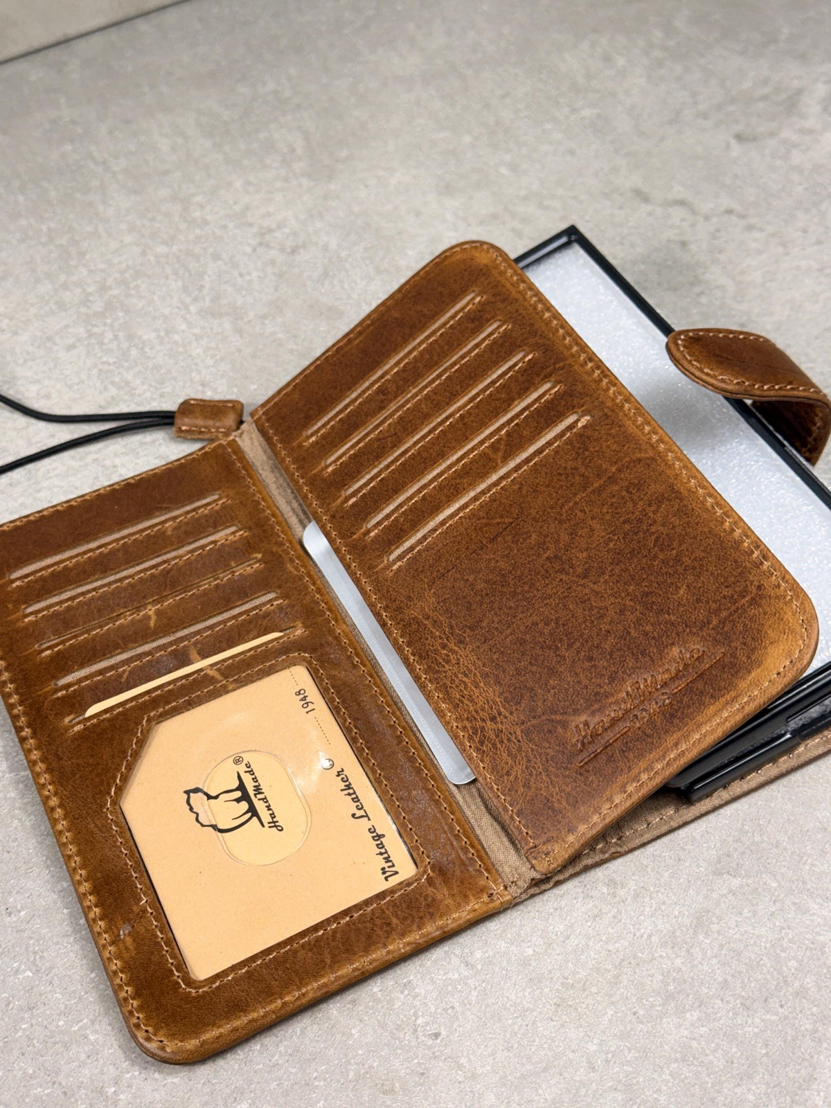 Genuine Leather Wallet Case: Vintage Book Style, Card Slots Motorola