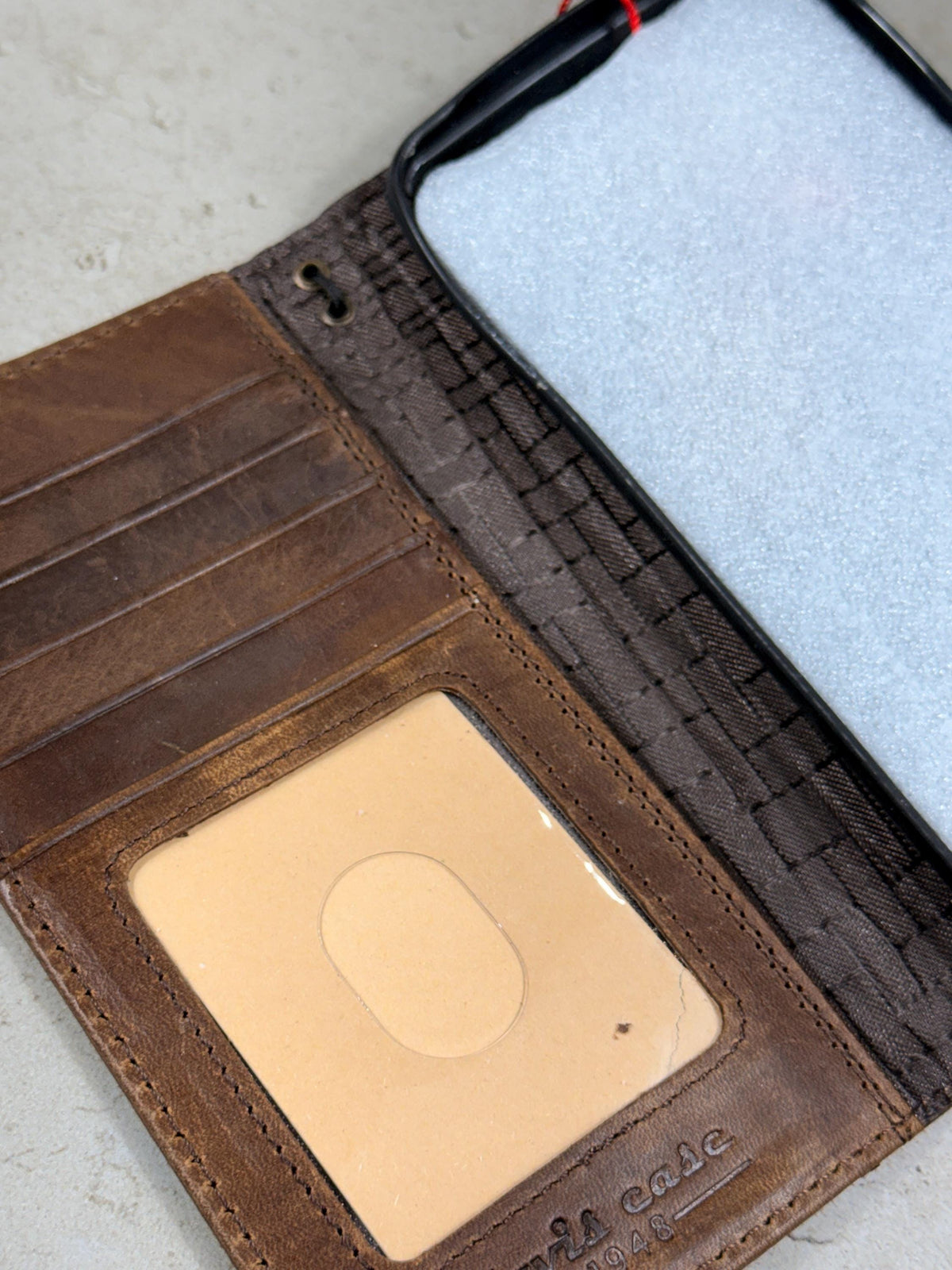 Handmade Leather iPhone Wallet Case: Vintage Stamped Cross Design
