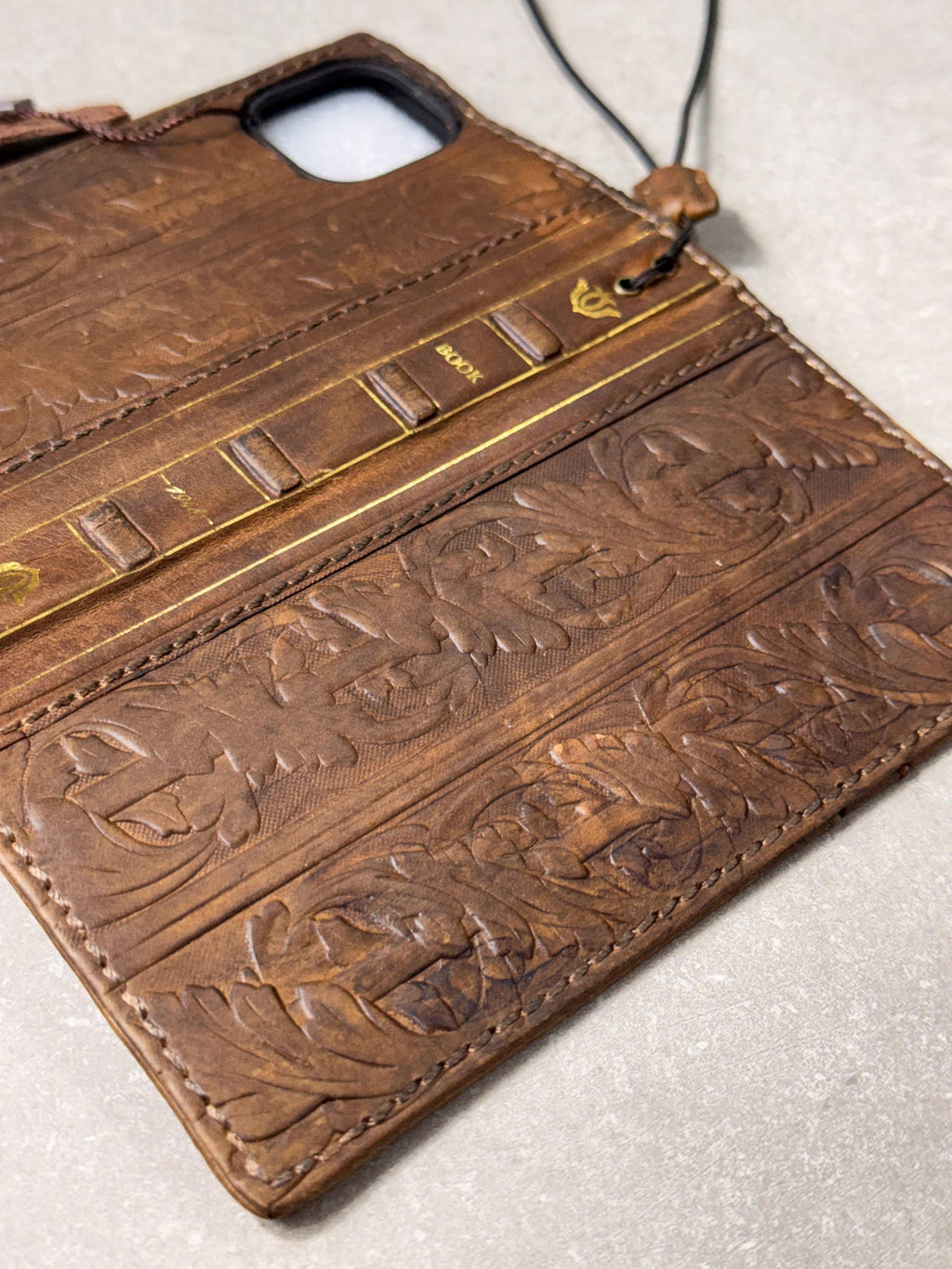 Handmade Leather Art Wallet Case for Galaxy: Book Bible Style Cover