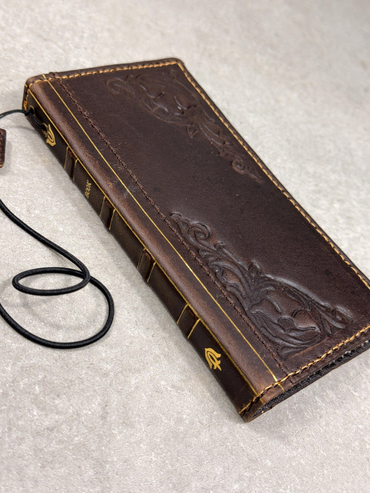 Handmade Leather Book Wallet Case for iPhone: Vintage Style Card Slots