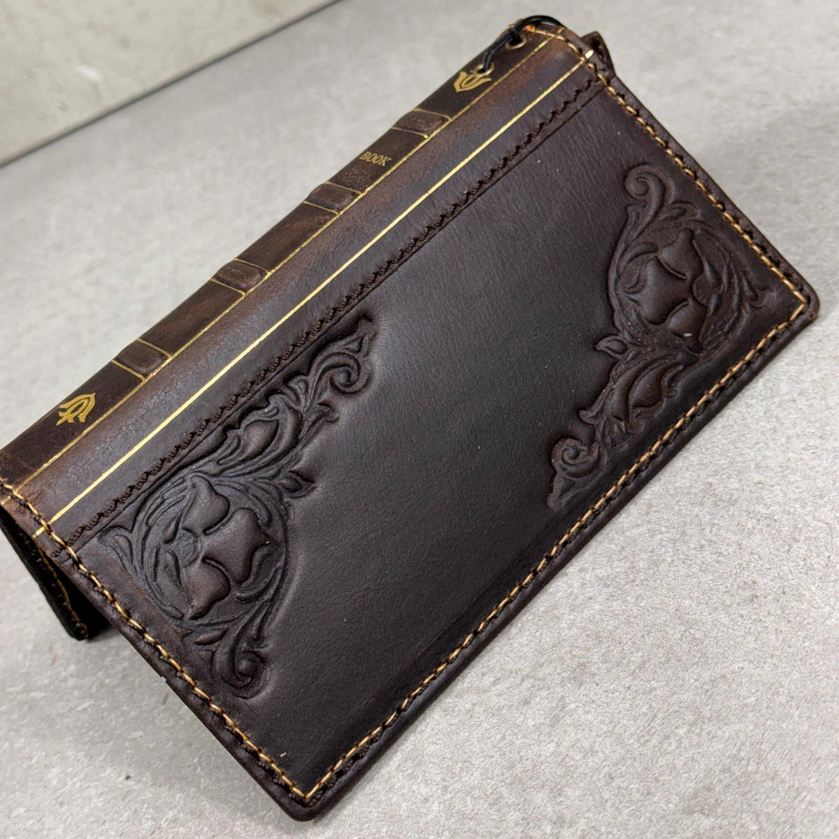 Handmade Leather Book Wallet Case for iPhone: Vintage Style Card Slots