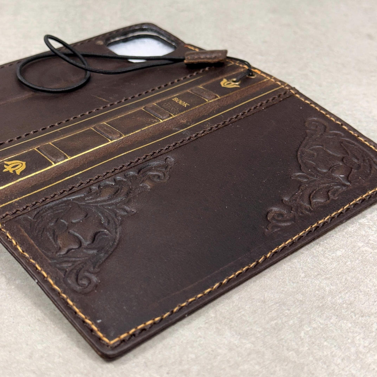 Handmade Leather Book Wallet Case for iPhone: Vintage Style Card Slots