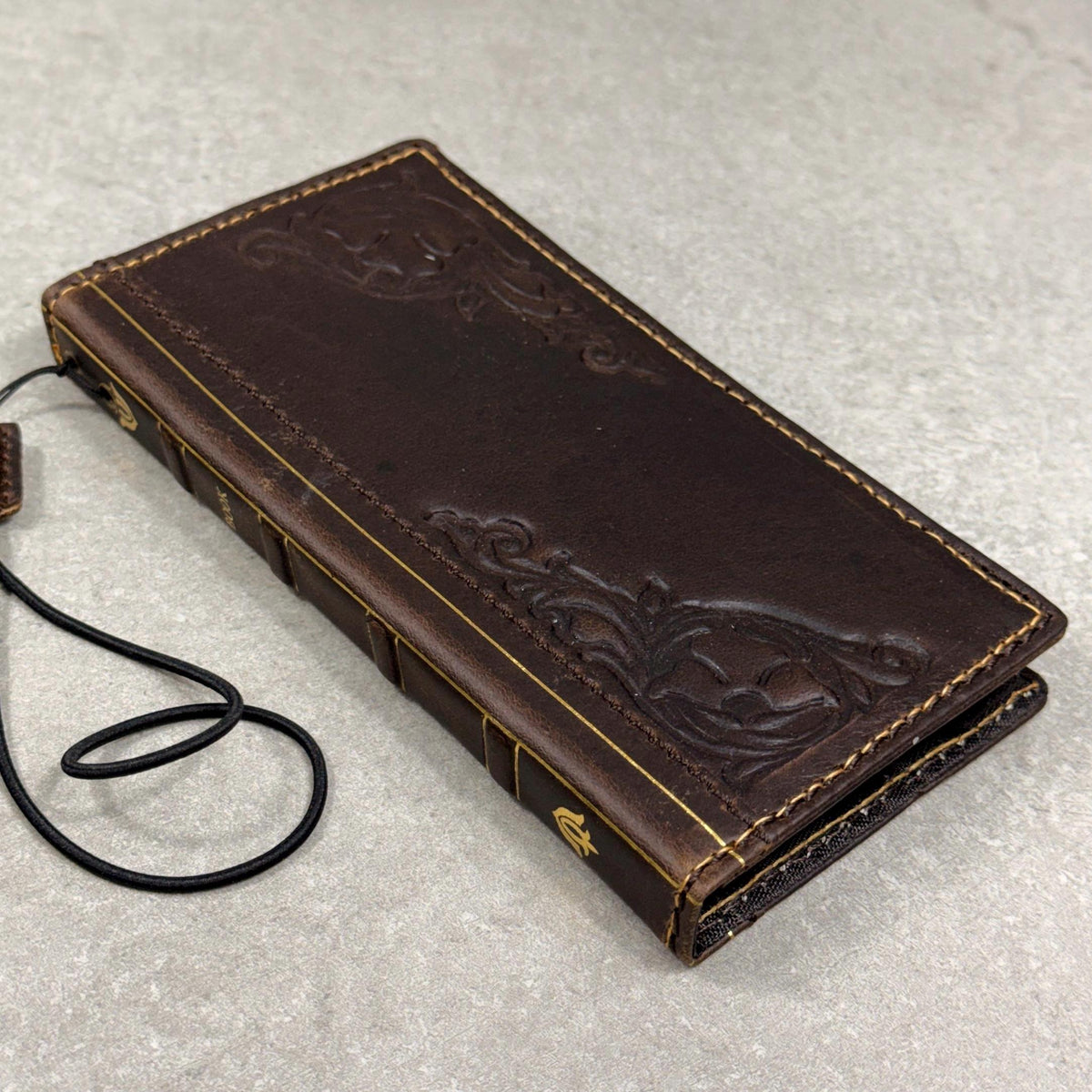 Handmade Leather Book Wallet Case for iPhone: Vintage Style Card Slots