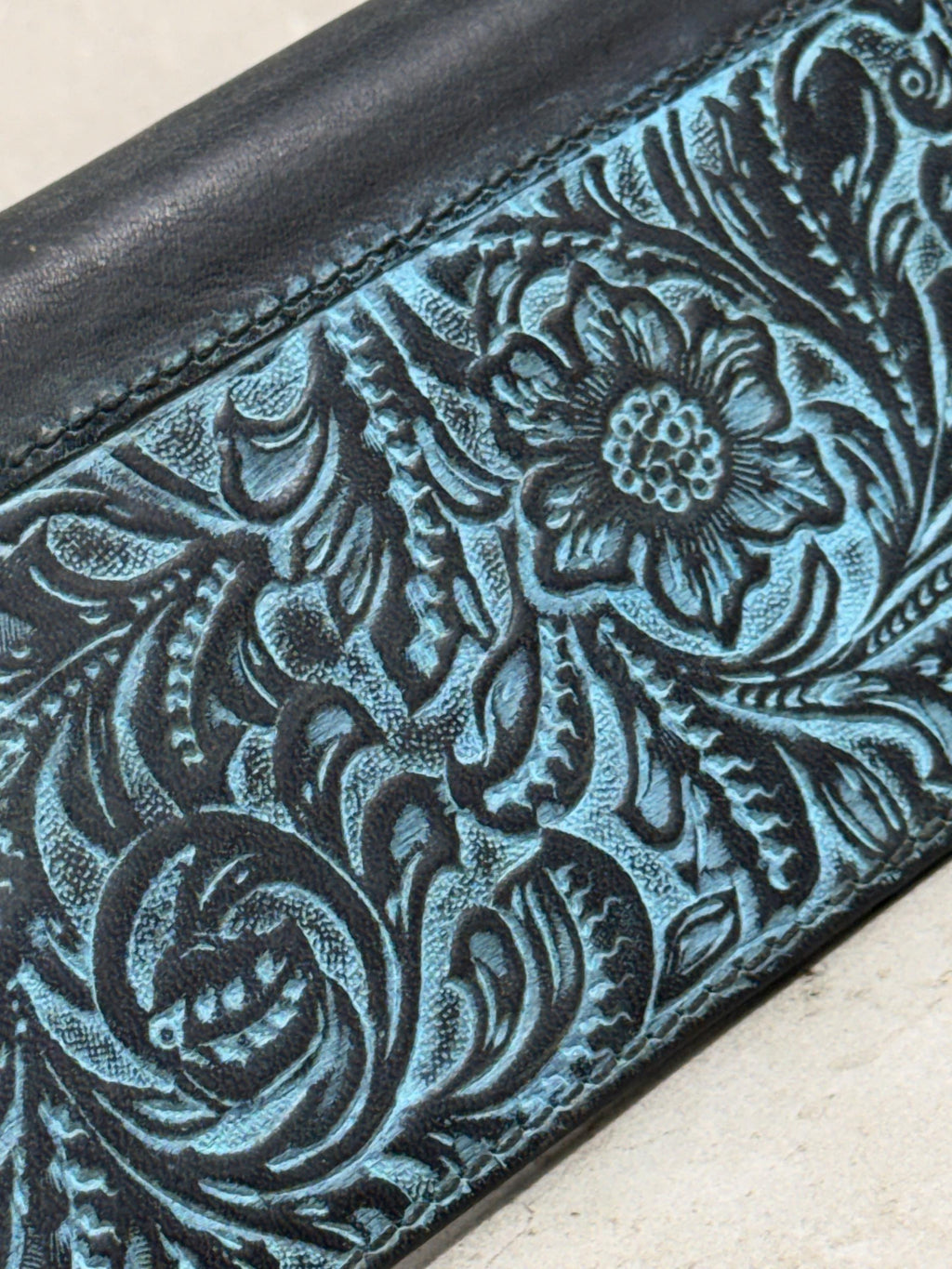 Handmade Embossed Leather Wallet Case, Floral Design Card Slots (Galaxy S21-S26 Ultra)