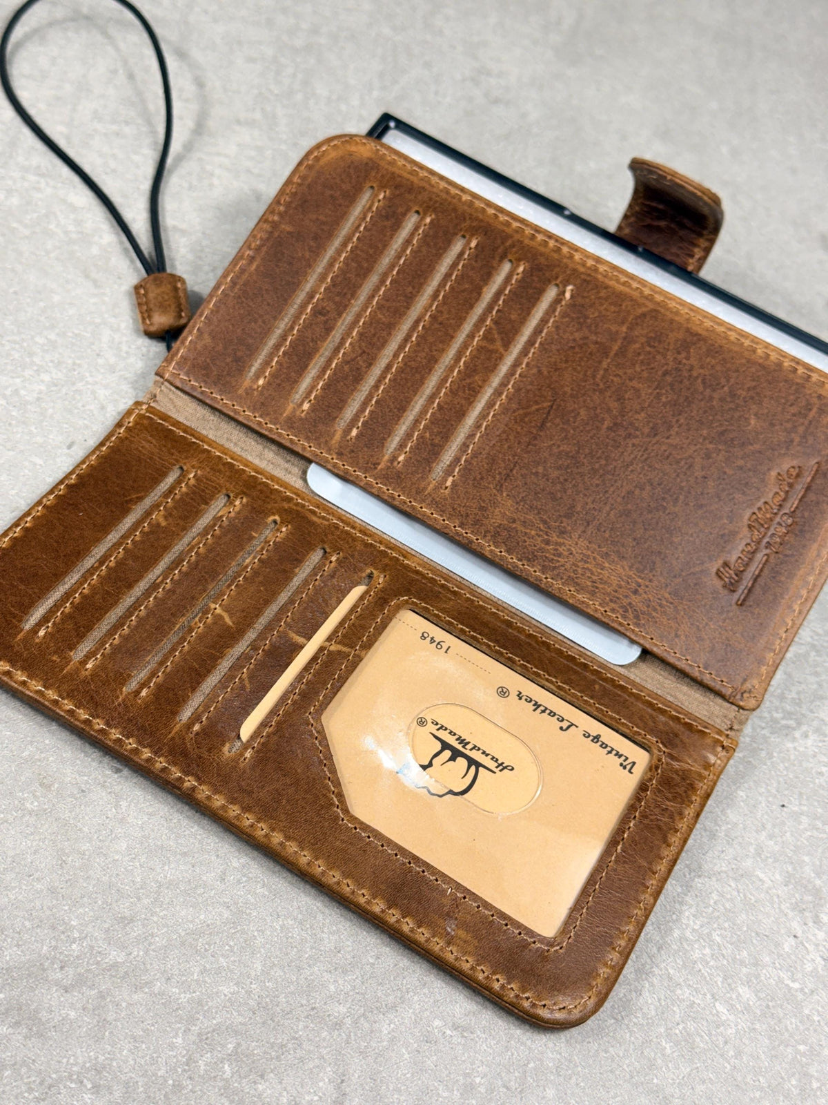 Genuine Leather Wallet Case: Vintage Book Style, Card Slots Motorola