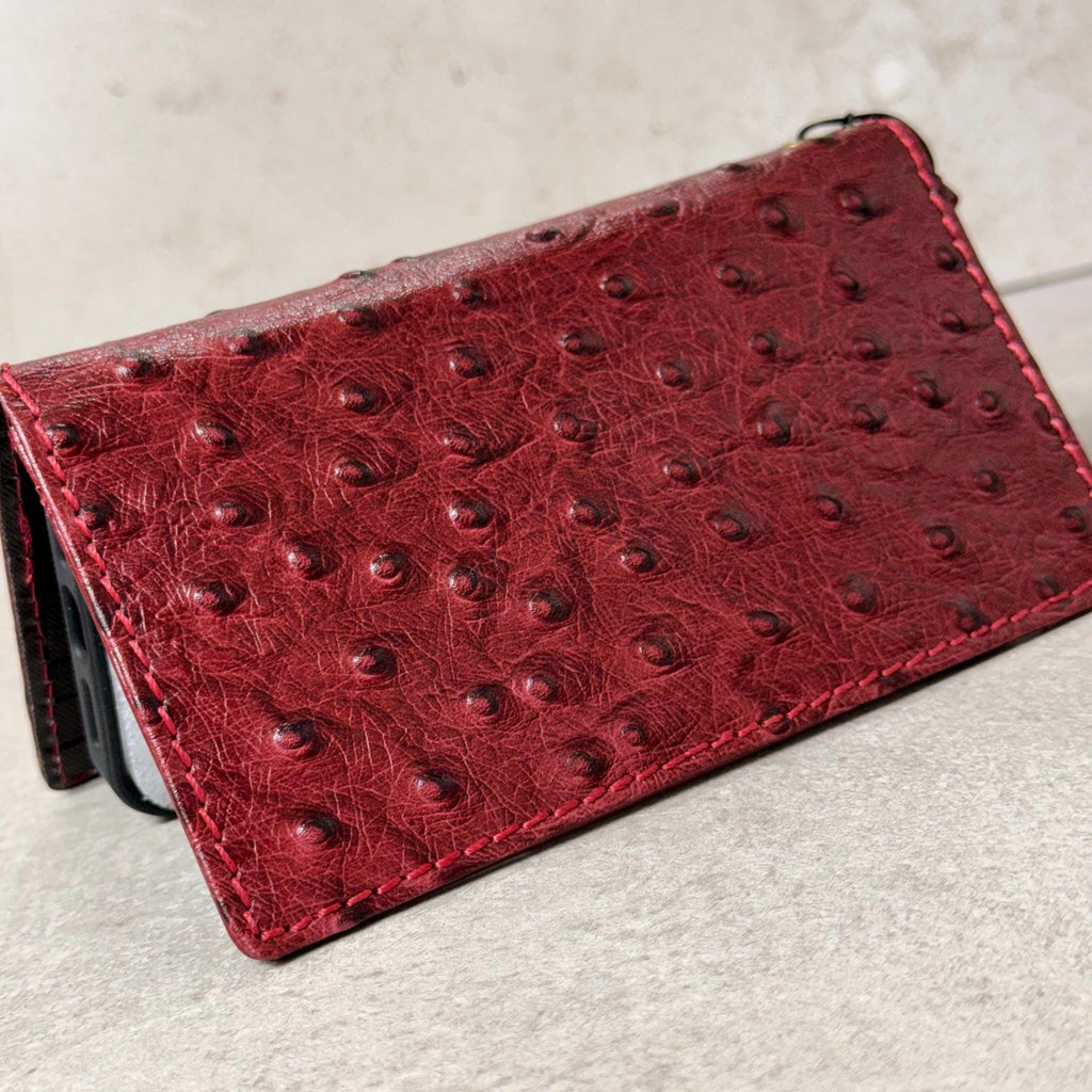 Genuine Leather iPhone Case: Ostrich Pattern, Vintage Book Style, Handcrafted Protection