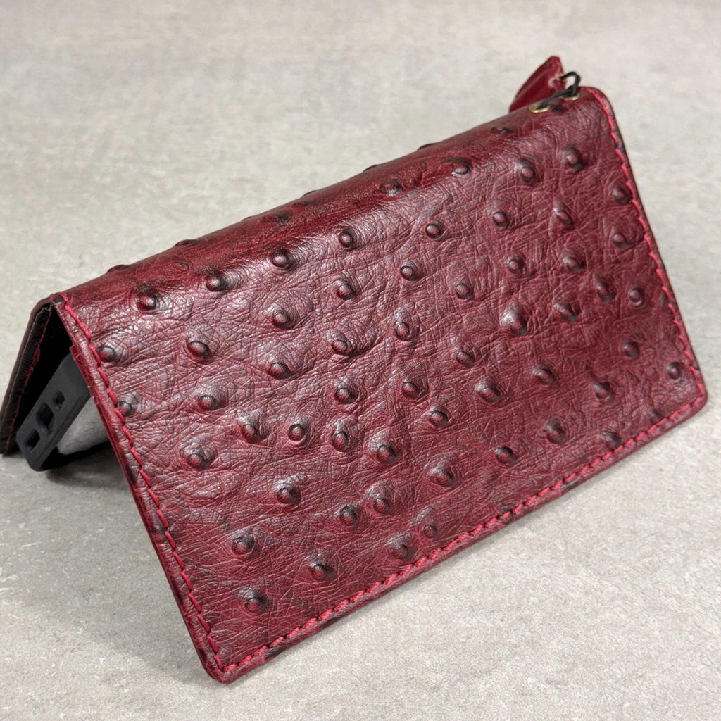Genuine Leather iPhone Case: Ostrich Pattern, Vintage Book Style, Handcrafted Protection