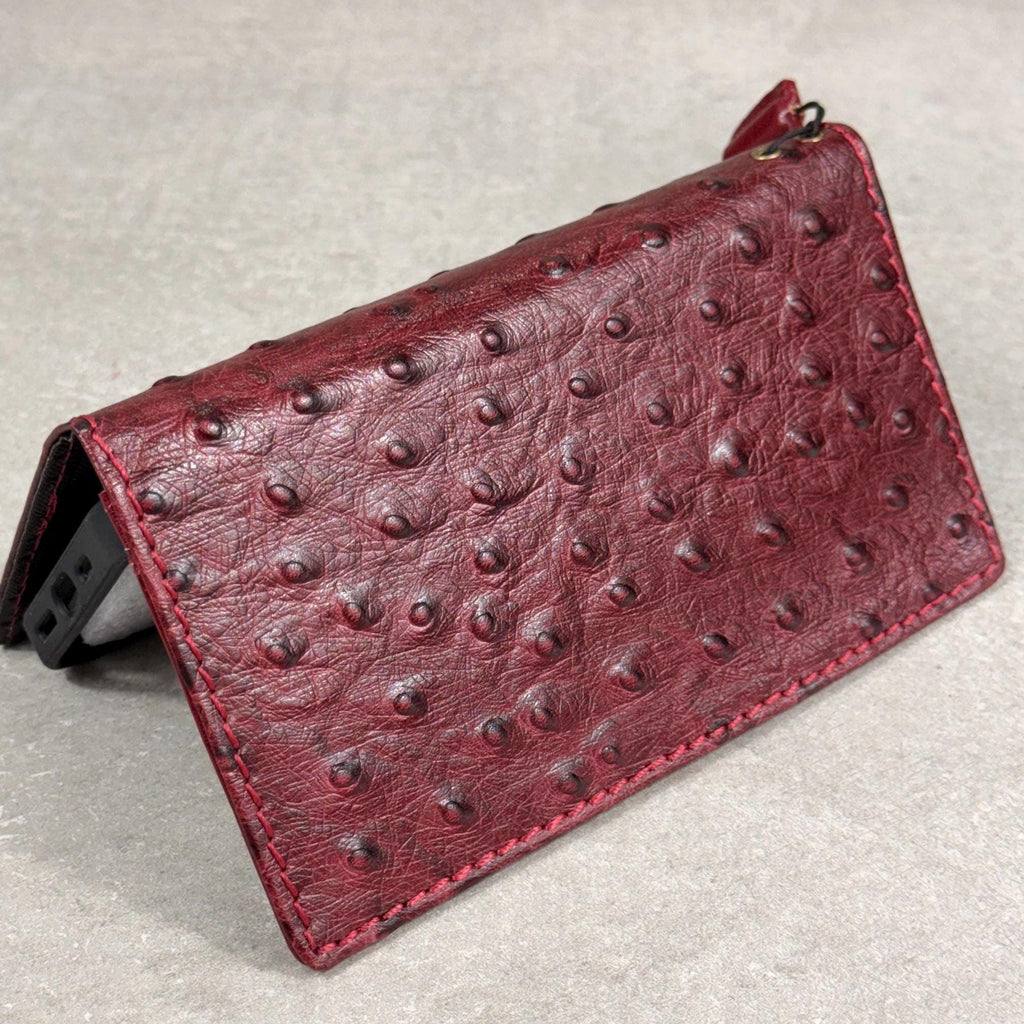 Genuine Leather iPhone Case: Ostrich Pattern, Vintage Book Style, Handcrafted Protection