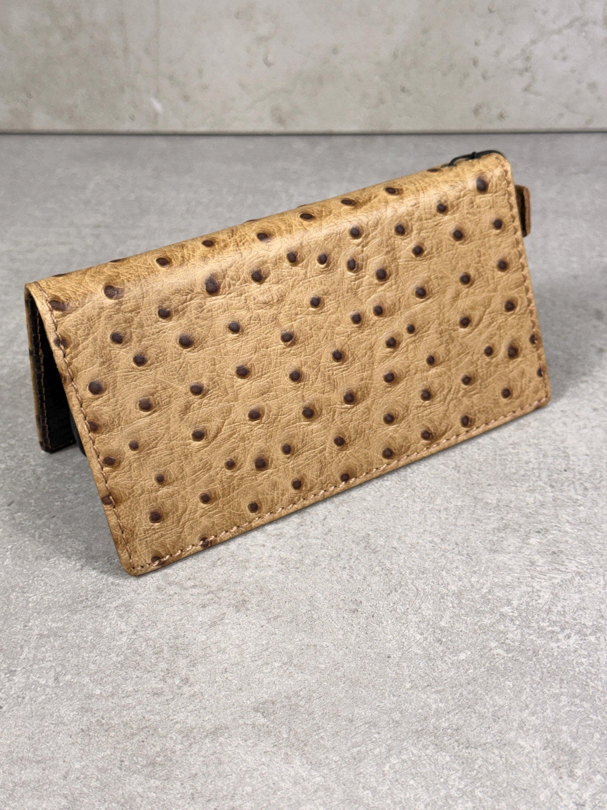 Handmade Ostrich Pattern Leather iPhone Case: Vintage Book Style Wallet