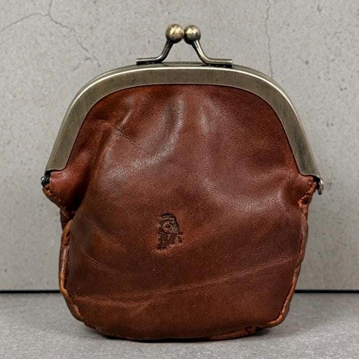 Handmade Leather Coin Purse, Genuine Leather Change Wallet, Kiss Lock Pouch