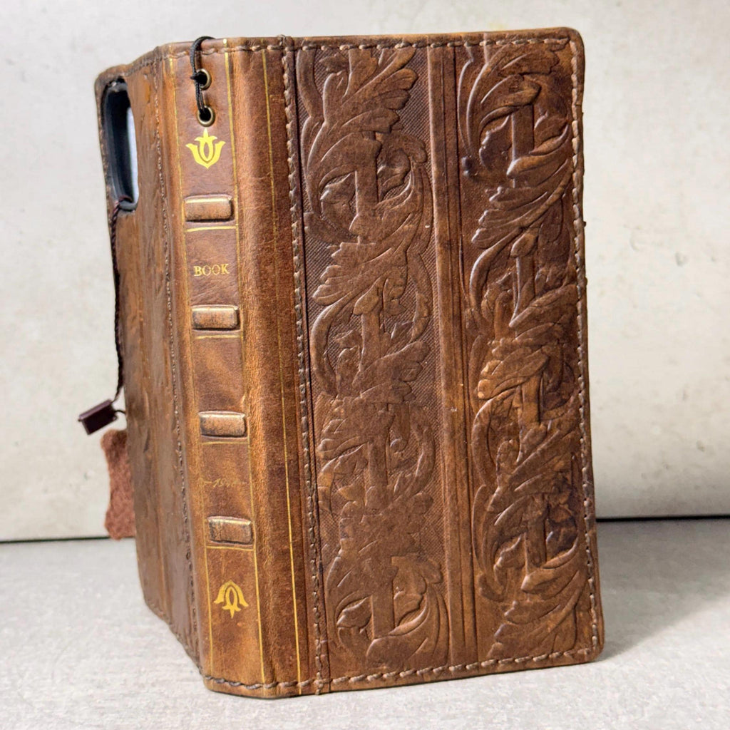 Handmade Leather Art Wallet Case for Galaxy: Book Bible Style Cover