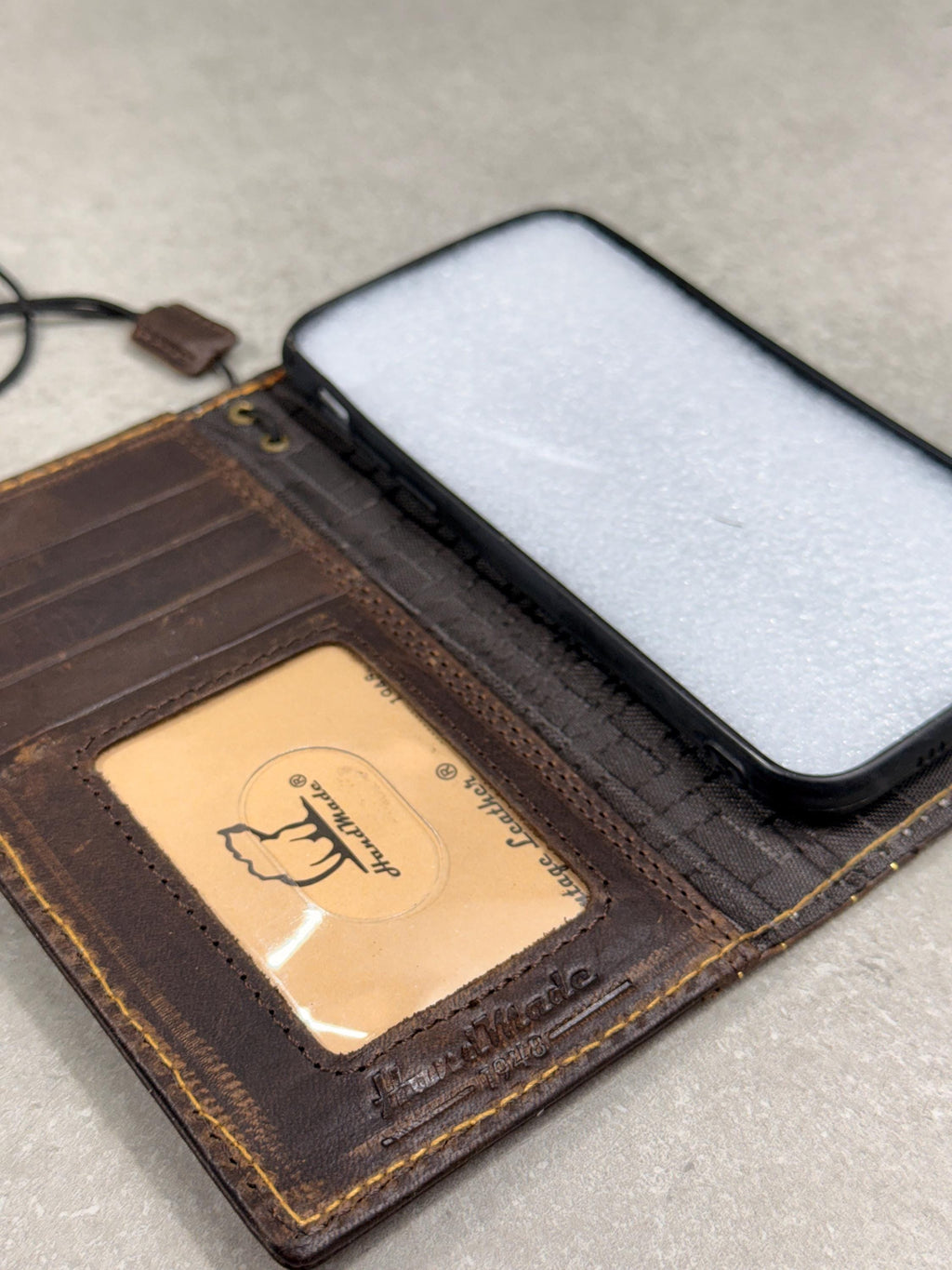 Handmade Leather Book Wallet Case for iPhone: Vintage Style Card Slots