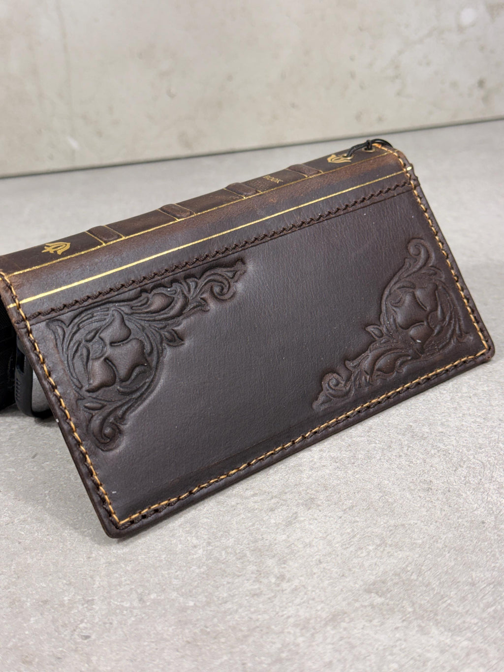 Handmade Leather Book Wallet Case for iPhone: Vintage Style Card Slots