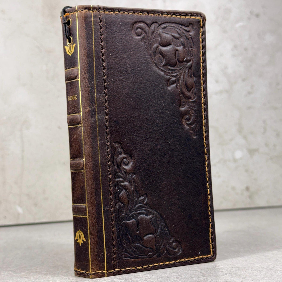 Handmade Leather Book Wallet Case for iPhone: Vintage Style Card Slots