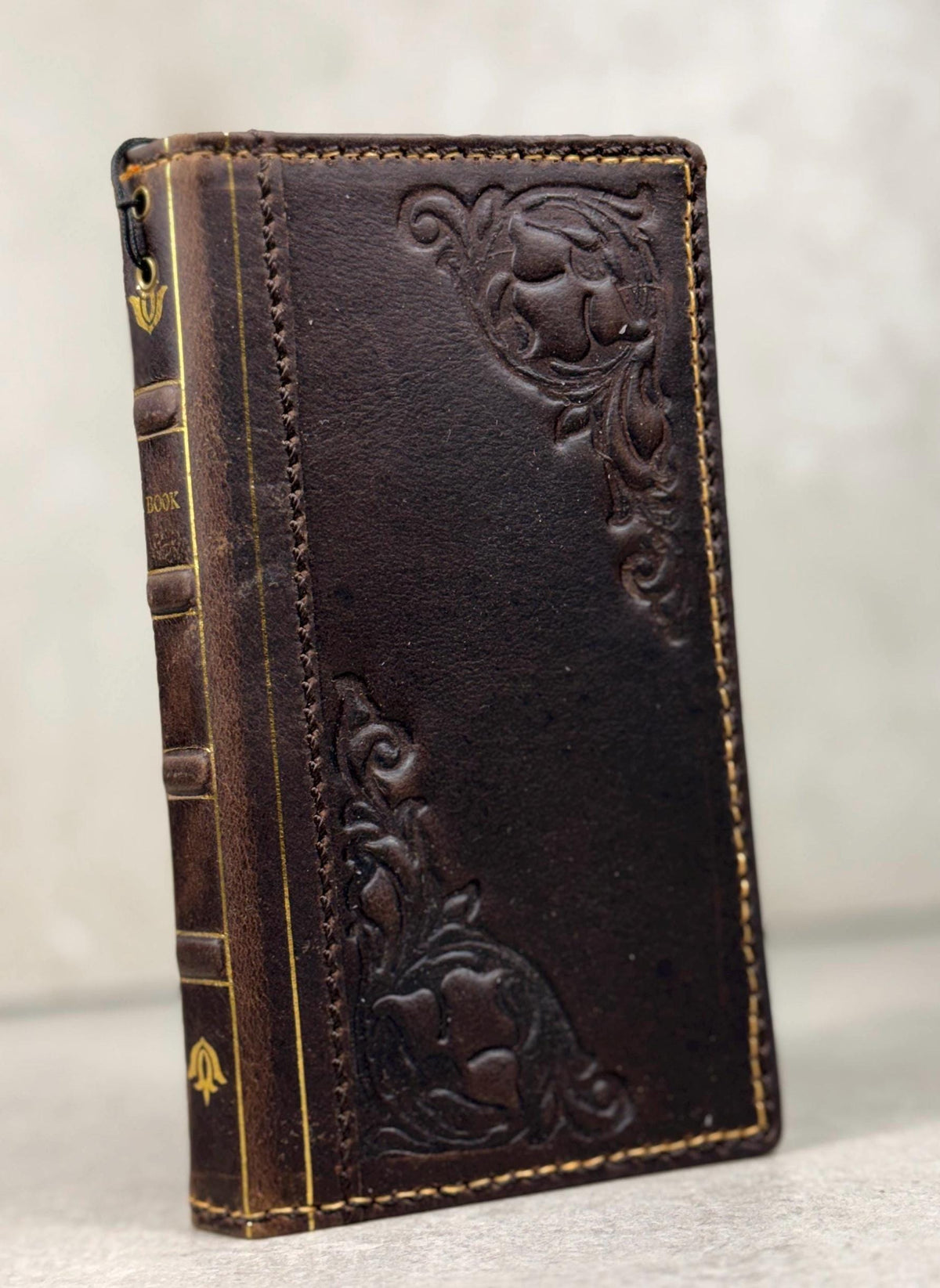 Handmade Leather Book Wallet Case for iPhone: Vintage Style Card Slots