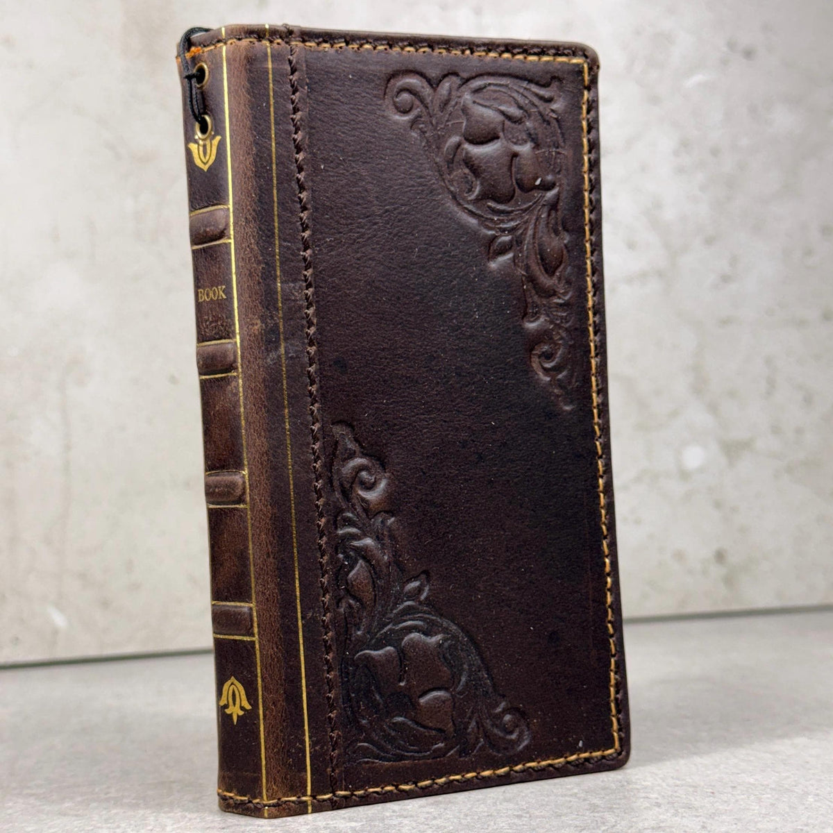 Handmade Leather Book Wallet Case for iPhone: Vintage Style Card Slots